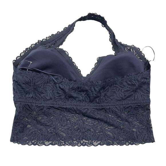 Aerie Womens Bra Size XL Blue Floral Lace Halter Neck Padded Bralette Wireless - Picture 2 of 5